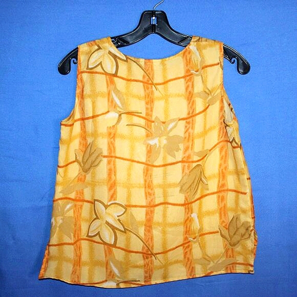 Erika Brooke Sleeveless Top - Women's Size S - Plaid & Leaf Print - Gold Tones - Picture 3 of 4